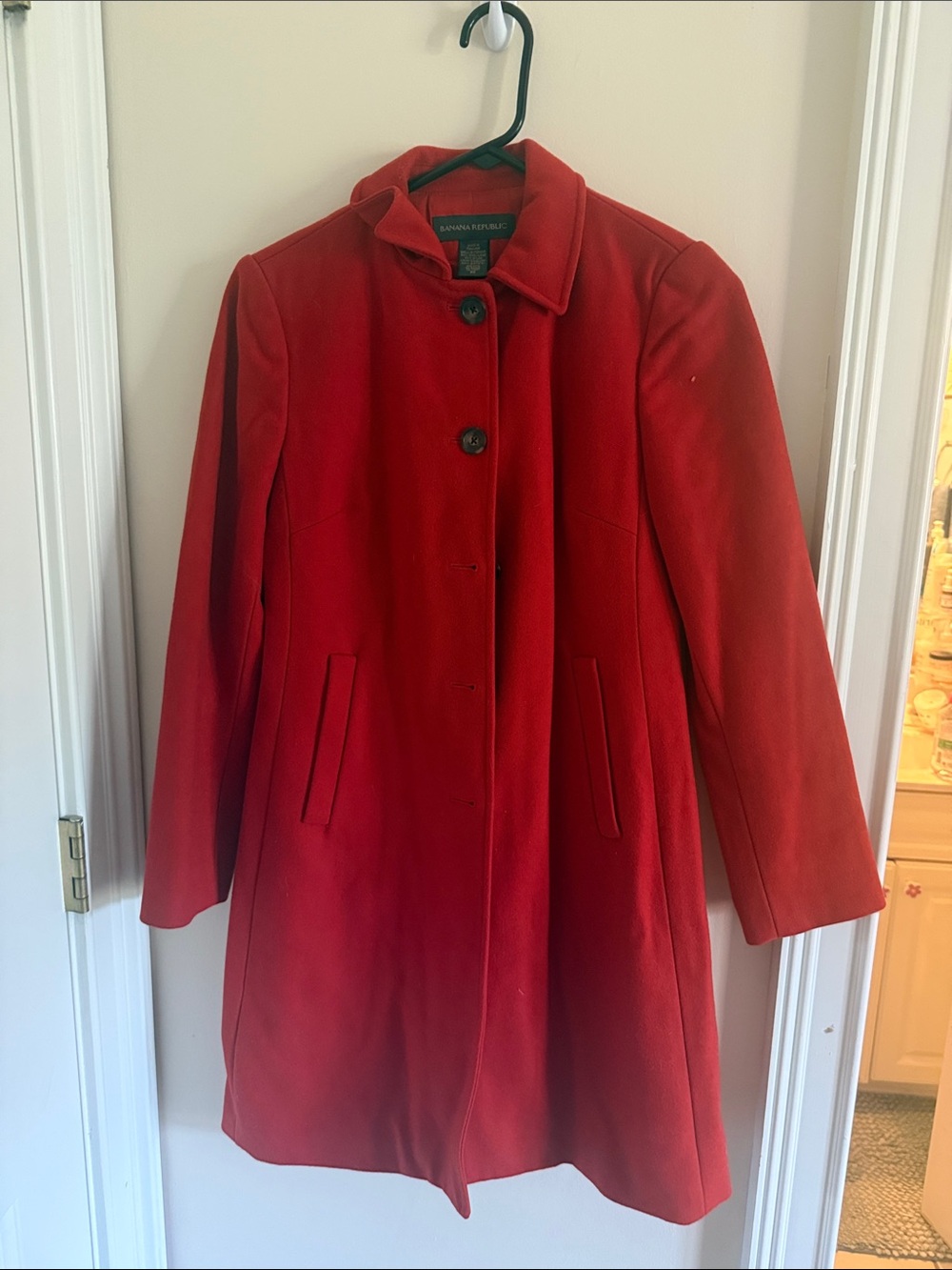 Banana Republic Vibrant Red Wool-Blend Pea Coat
